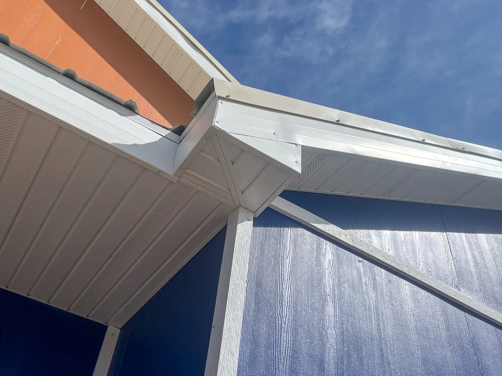 White soffit and fascia junction seen from below